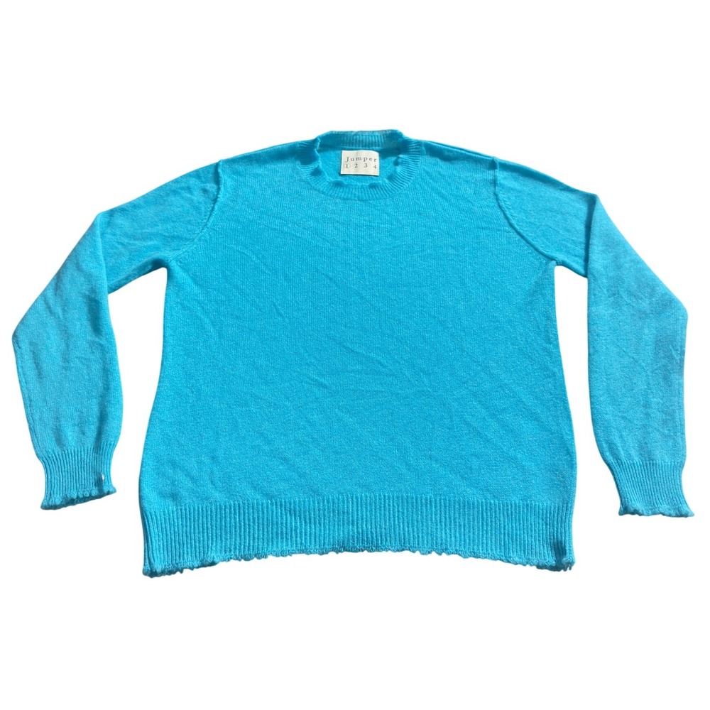 Jumper 1234 Turquoise Blue 100% Cashmere Crew Neck Sweater Size 1